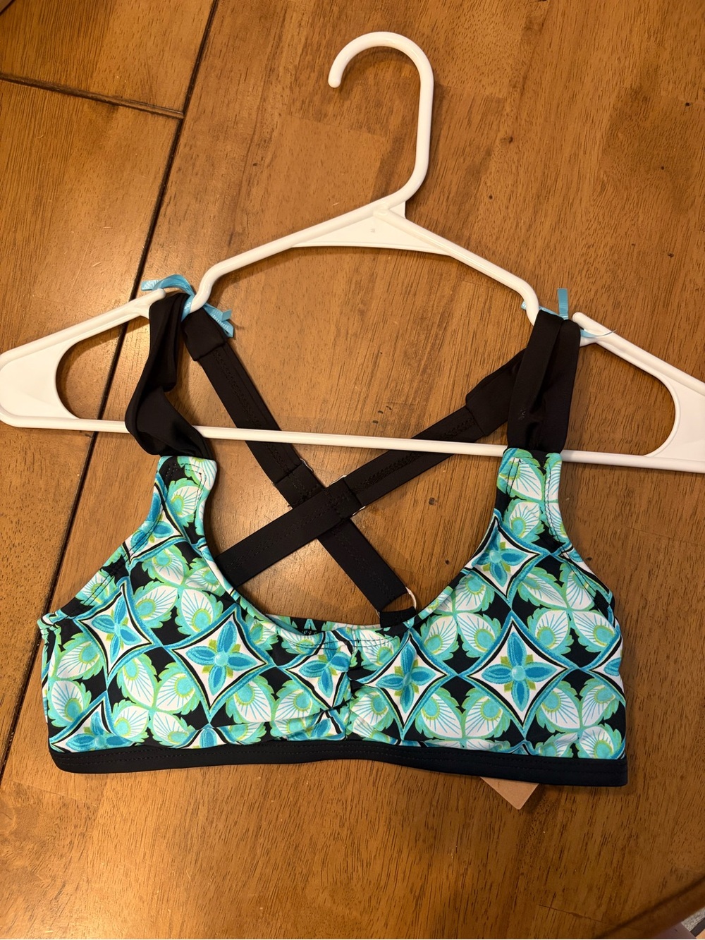 Turquoise and Black Floral Bikini Top